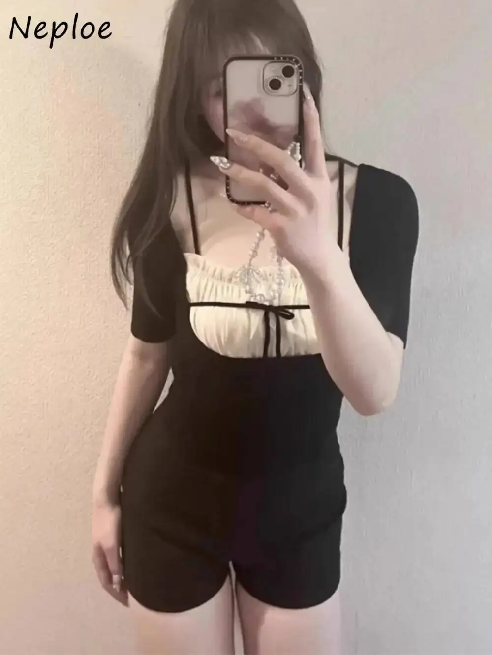 BabYoung جديد شخصية ساحة طوق متماسكة البلوفرات نصف كم التوابل الفتيات رغبة نقية أعلى اليابان الدانتيل يصل المرقعة البلوزات #5