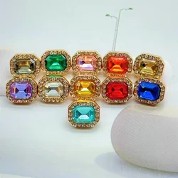 10 Pieces Beautiful Gemstone Buttons Colorful Gemstone Metal Rectangular Shank Buttons Woman Garment Accessories