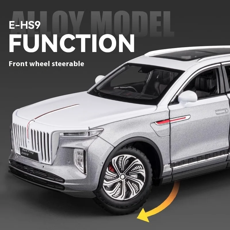HONGQI E-HS9 SUV Alloy Car, Diecast Modelo De Metal, Simulação De Som E Luz, Acessórios De Decoração De Escritório, Brinquedos Para Crianças, 1:24