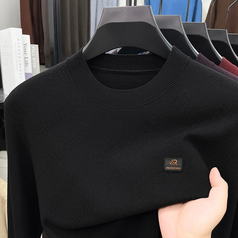 Modischer, trendiger Herren-Strickpullover mit Rundhalsausschnitt in Uni-Farbe, hautfreundlich, langärmelig, für Herbst und Winter, Business-Casual-Herrenbekleidung – Detail 12