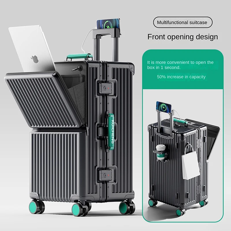 

Front Opening Luggage, Large Capacity 30 inch Trolley Suitcase, New Aluminum Frame ABS+PC 20-inch Carry-on Password Box