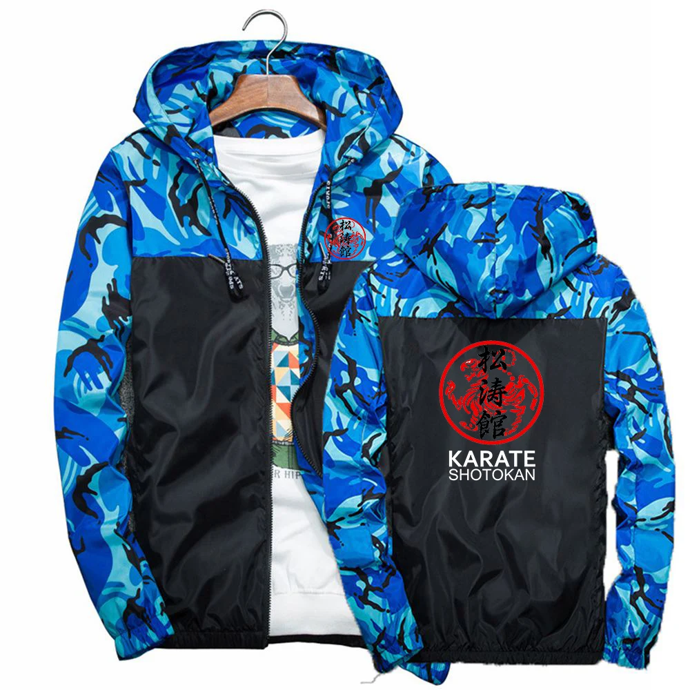 Shotokan Karate 2022 Men's New Splicing  Windbreaker Jackets Sport Clothing Casual Camouflage Slim Fit Hooded Hoodies Coats Tops