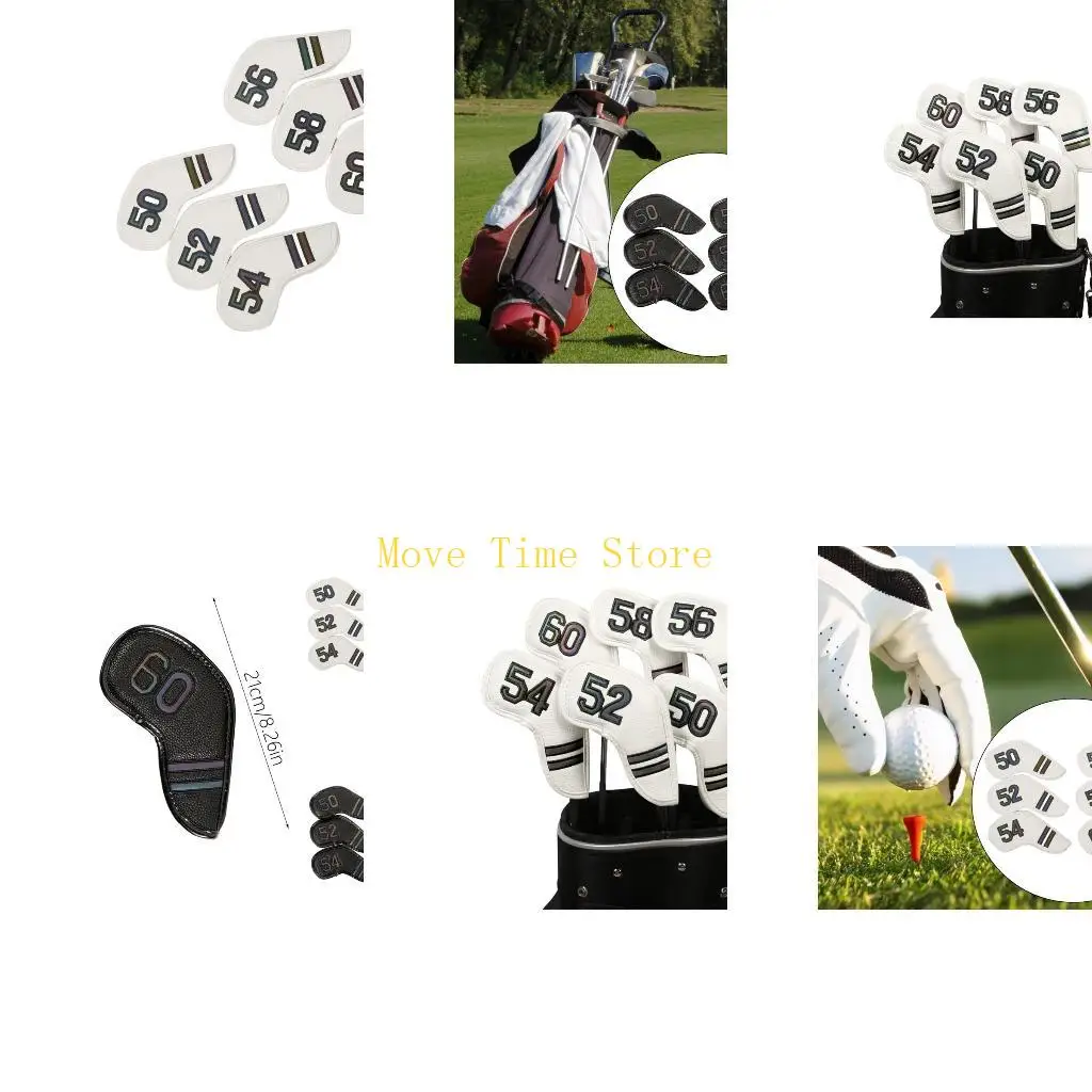 92ME 6Pcs Golfs Head Cover Synthetic Big Number PU Leather Golfs Iron Head Cover