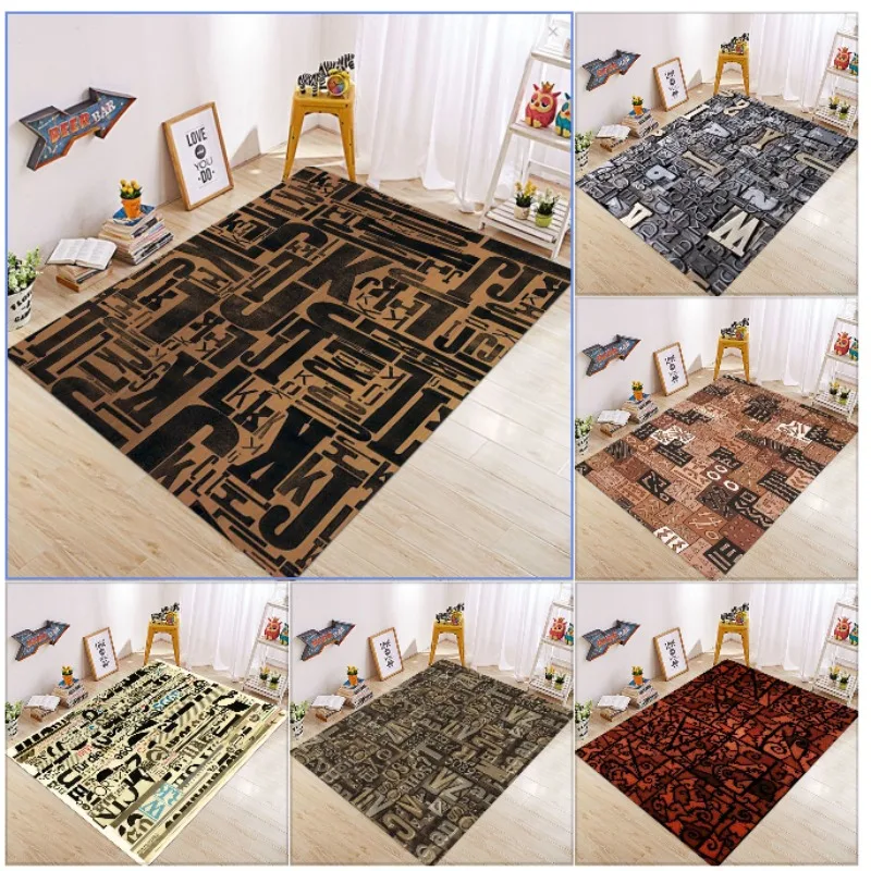 

Vintage Style Print Carpet Mat Rug Alphabet Number Design Texture Non-Slip Floor Mat for Living Room Bedroom Home Decoration