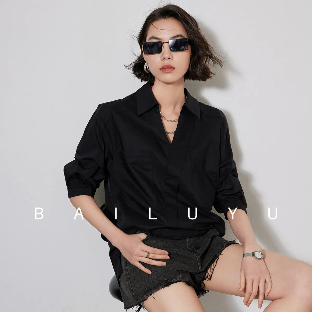 

LOUIS YAO Shirt for Women 2024 Summer Cotton Blouses Half Sleeve Simple Casual Office Lady Solid Blouses Top