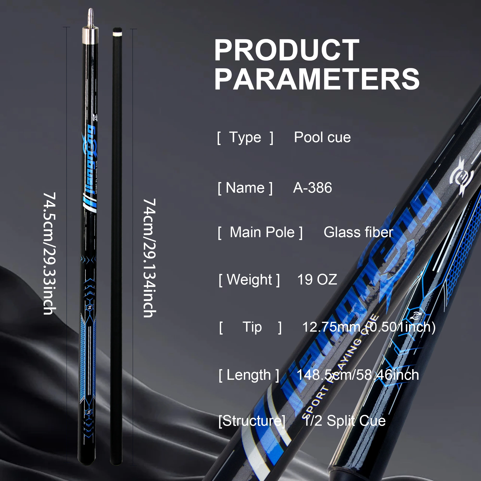 Professional Billiards Cue 12.5mm Tip Tech Fiber Glass Carbon Balanced Weight Ideal for American Pool and Café Billiards Players