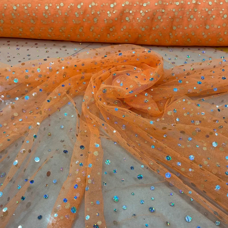 Round Sequin Colored Mesh Fabric for DIY Sewing Stage Setting Curtain Decoration Clothing Fashion Cloth Material By The Meter
