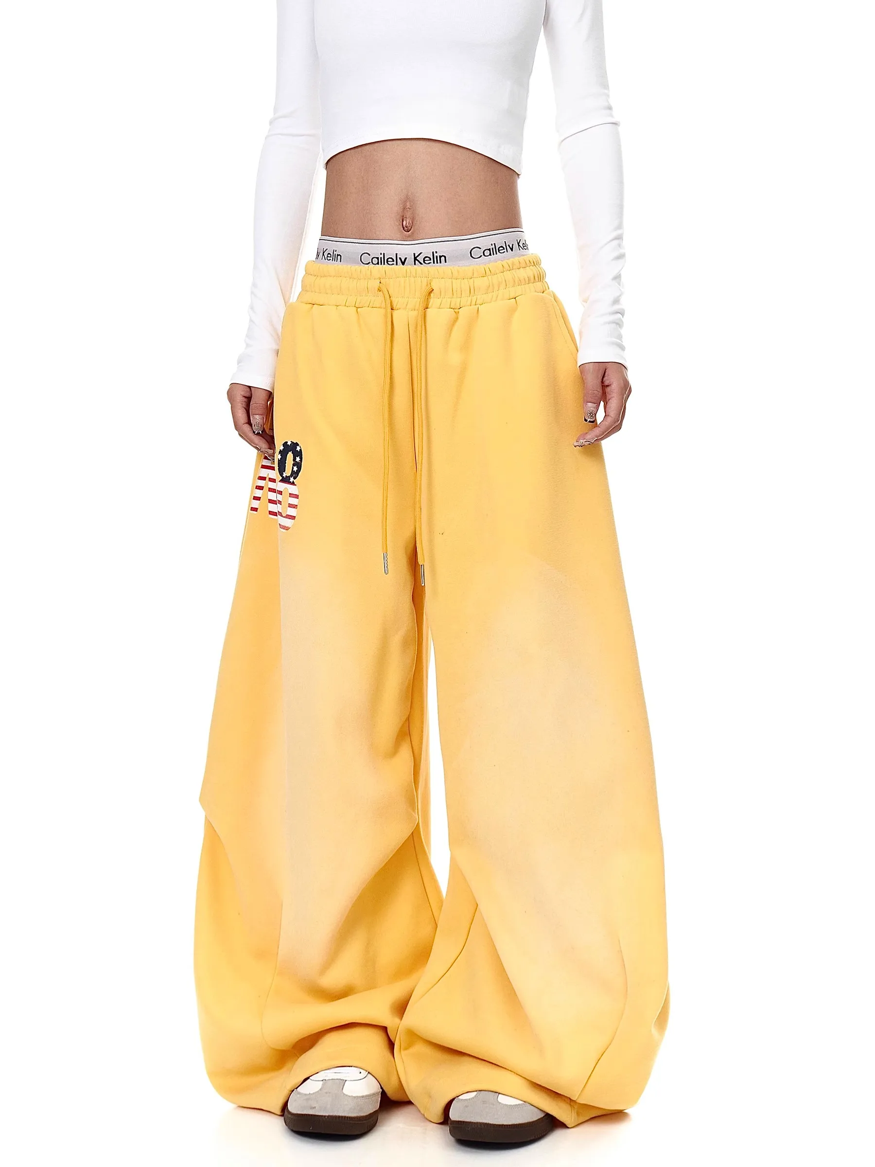 Retro American Gradient Vintage Print Sports Sweatpants Loose Casual Wide Leg Pants Men Women Spring Autumn Trendy Brand