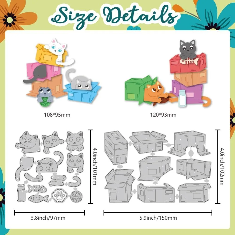 Cardboard Cat Cutting Dies Kitty Playing Scene Card Making Die Cuts Carbon Steel Stencils Scrapbooking Embossing Template Dies