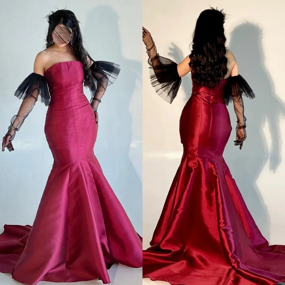 

Customized Sizes Available Modern Style Pleat Mermaid Strapless Long Dresses Bespoke Occasion Dresses High Quality Fashion