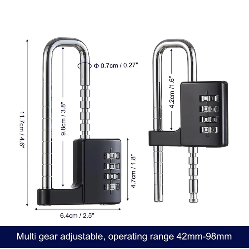 Cabinet Lock,Combination Padlock,Stainless Steel Gym Locker Lock Code Long Adjustable Shackle Lock for School,Gym Black