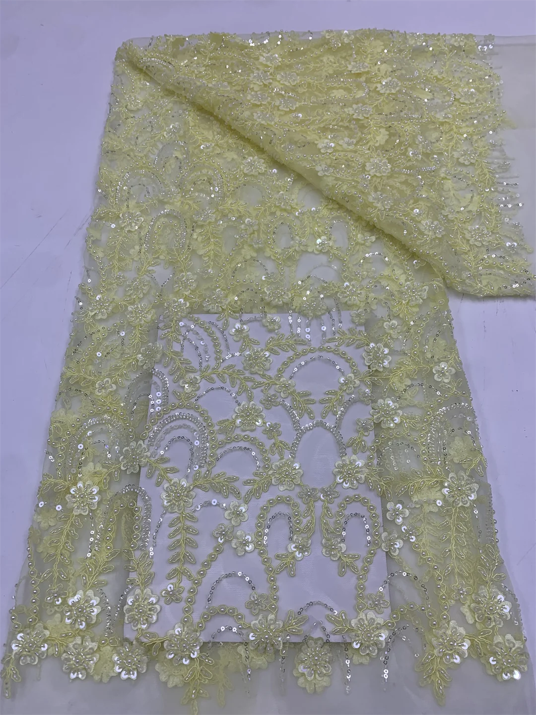Hot Sale African Beaded Lace Bridal Fabric 2026 French Beaded Nigerian Sequins Tulle Lace Material Ladies Wedding Party Dresses