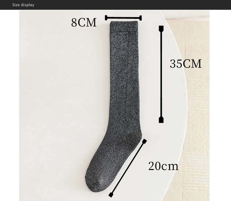 Damen- und Mädchenstrümpfe mit Gold- und Silberfaden, Funkelnde Casual Kniestrümpfe, Lange Wadensocken, Studenten-Crew-Socken, Modische Strümpfe – Detail 1