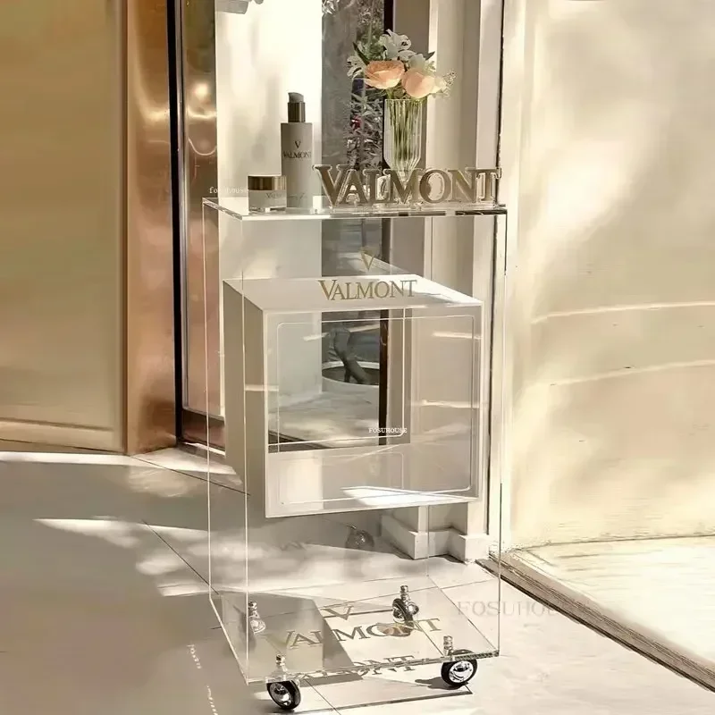Acrylic Transparent Tool Trolley Storage Rack Beauty Salon Creative Auxiliary Cart Living Room Multi-Layer Storage Trolley