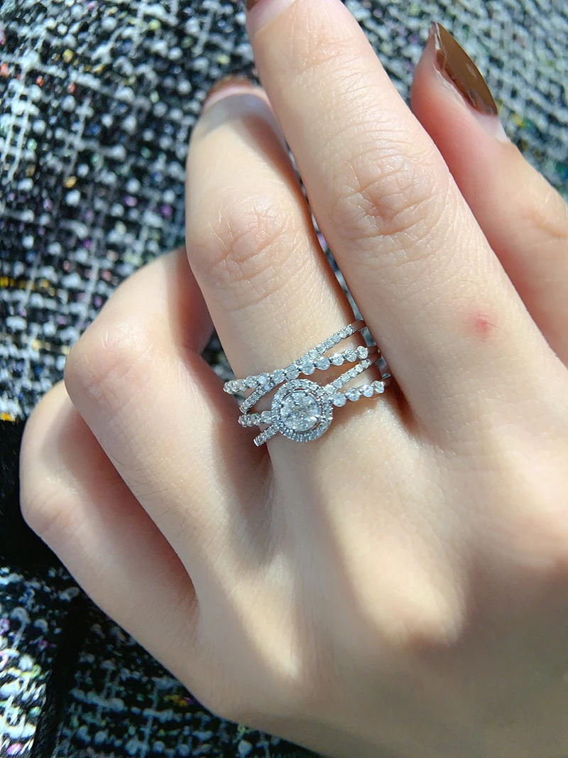 LUOWEND 100% 18K White Gold Rings Luxury Design 0.75carat Real Natural Diamond Engagement Ring for Women High Party Jewelry