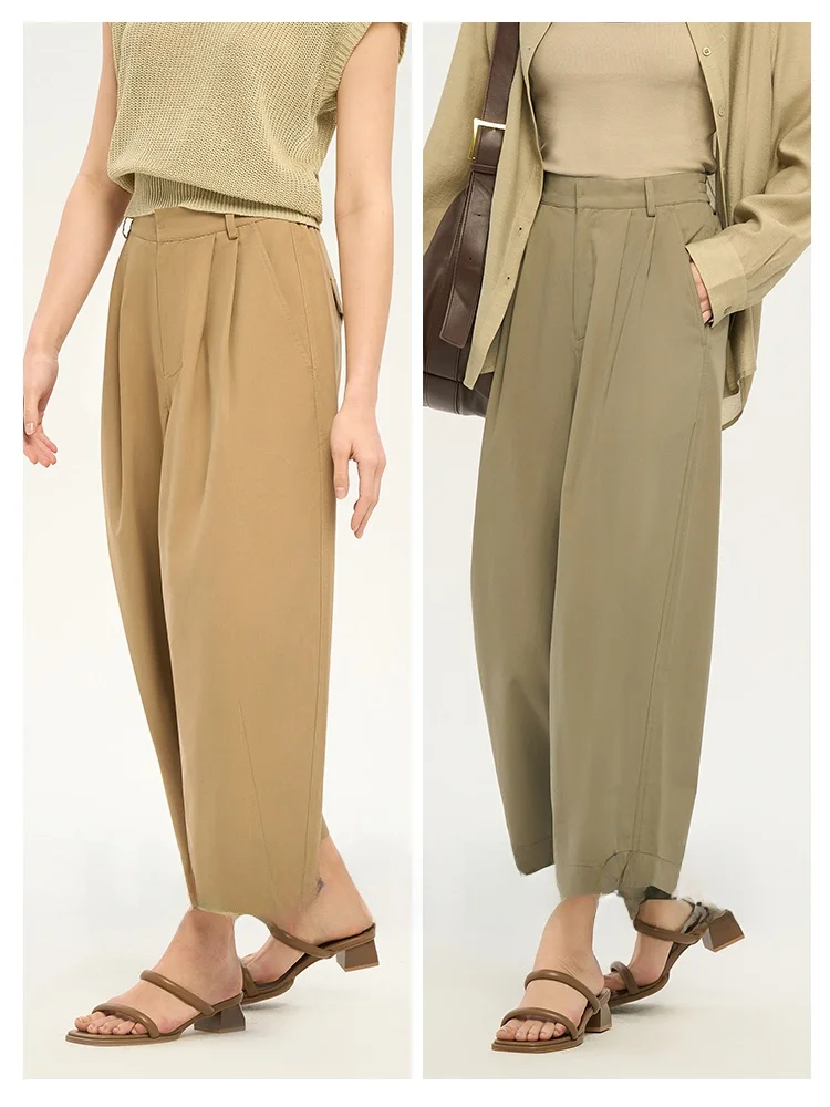 

Cool Lightweight Cotton High Densi Loose Balloon Pants Nine Points Casual Trousers for Women High Waist Wide Leg