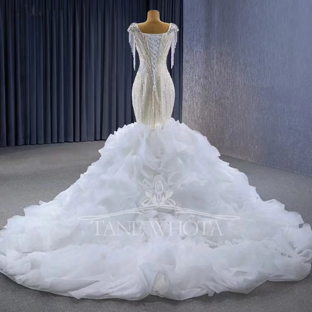 Robe de mariée de luxe à paillettes et perles, col carré, dos à lacets, Style gaine, élégante, 2025