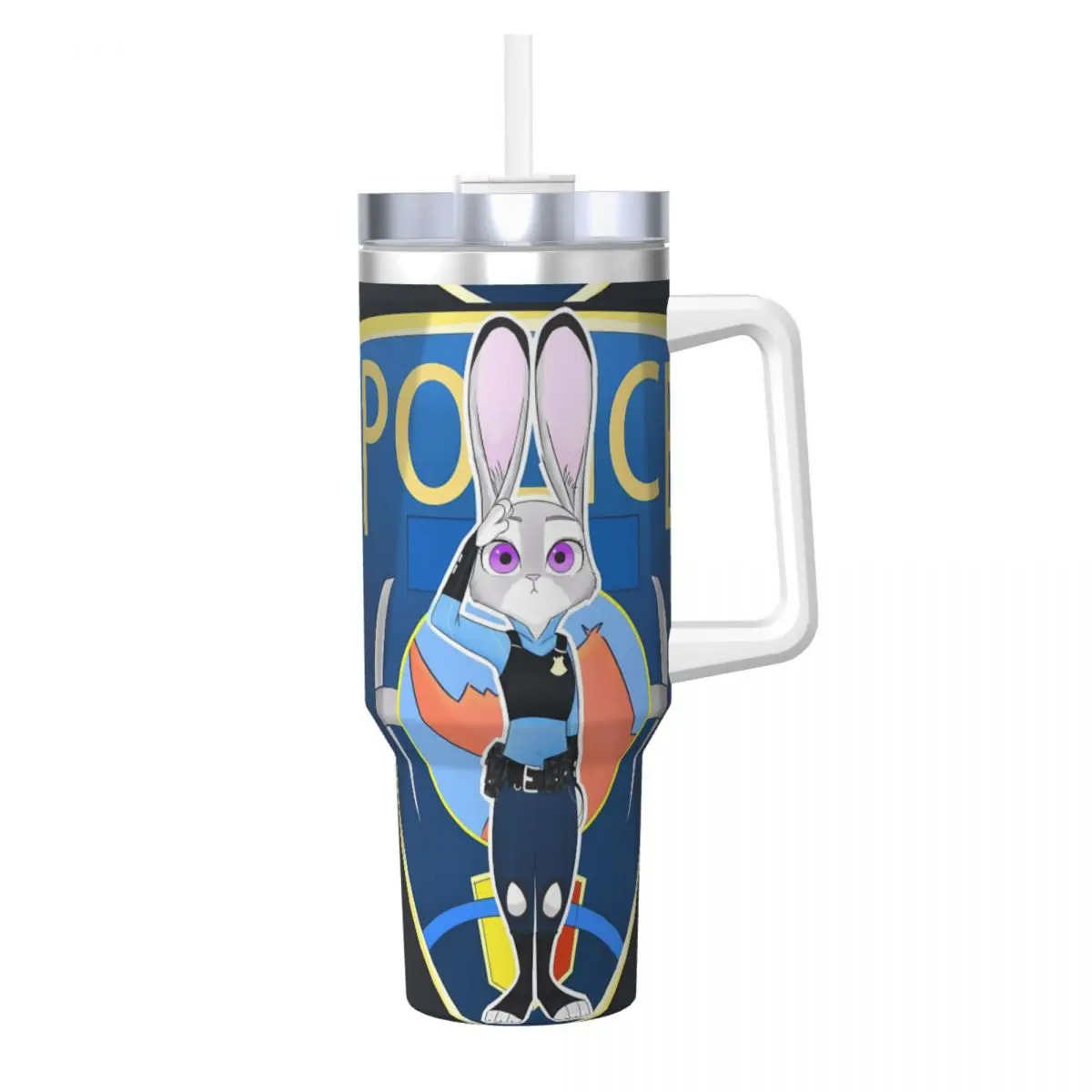 Zootopia Nick Judy Anime Stainless Steel Tumbler Beach Thermal Mug With Straws and Lid 40oz Mugs Cup Cold and Hot Water Bottle