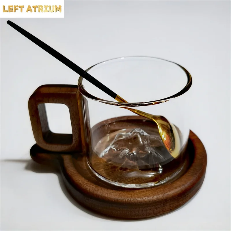 110ML Small Capacity Espresso Glass Coffee Mug With Wooden Tray Spoon Reusable Tea Mug Art Home Barista Coffee Accessories