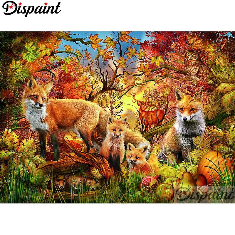 

Dispaint Full Square/Round Drill 5D DIY Diamond Painting "Animal fox family"3D Embroidery Cross Stitch Home Decor Gift A12165