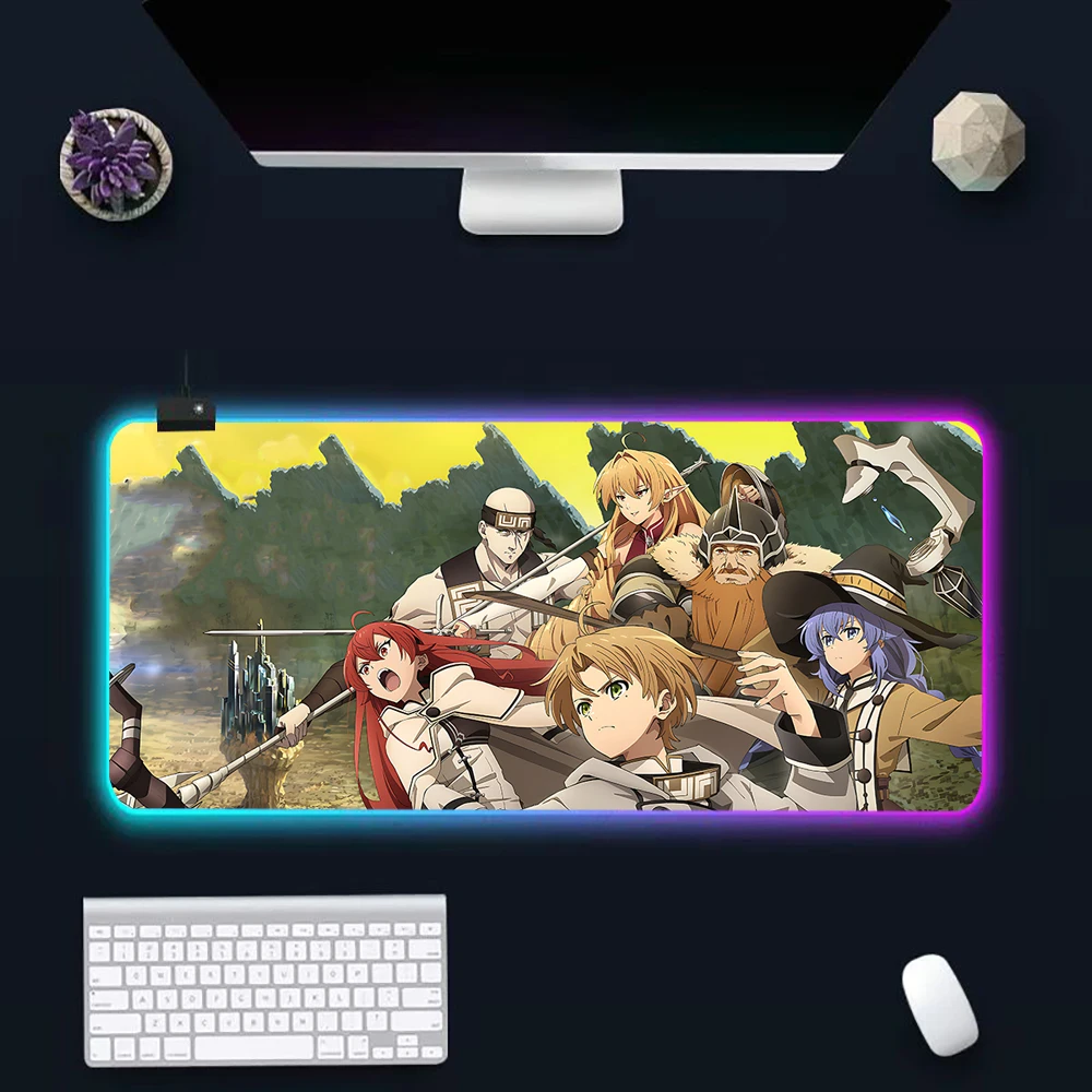 Hot anime Mushoku beautiful girl RGB Pc Gamer Keyboard Mouse Pad Mousepad LED Glowing Mouse Mats Rubber Gaming Computer Mausepad 2