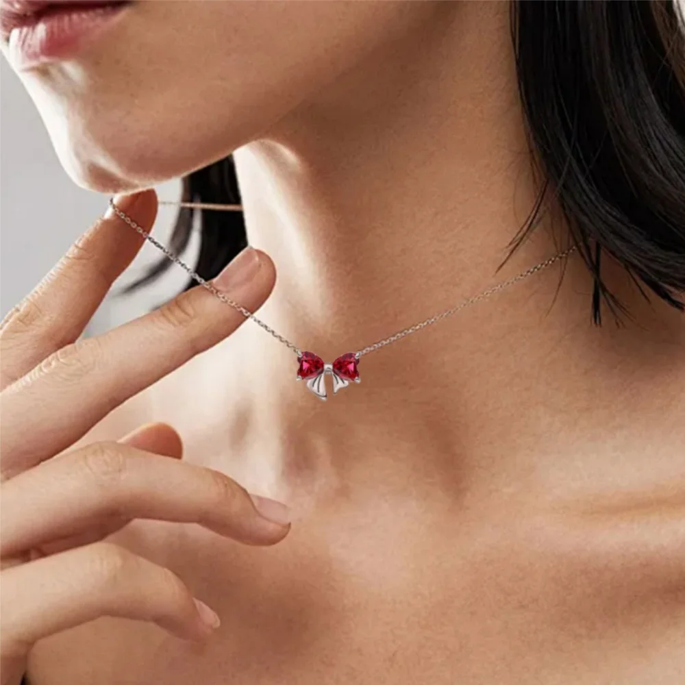 Christmas Party 925 Sterling Silver Red Bow Jewelry Set