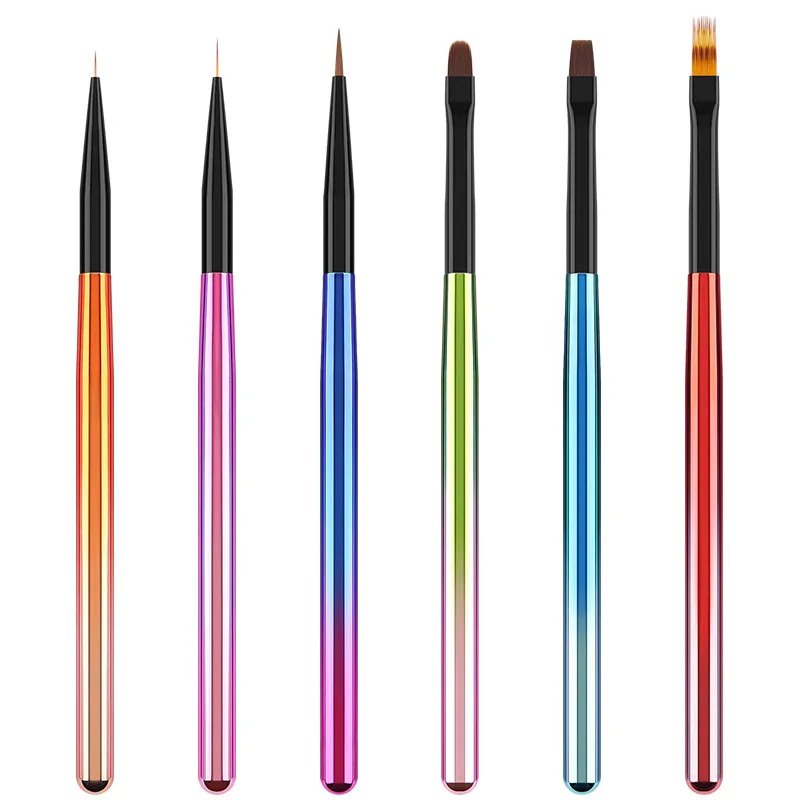 1/6PCS Kleurrijke Nagelborstel UV Gel Borstel Voor Nagels Liner Brush Bloemblaadje Platte Ovale Universele Ombre Schilderen pen Voor Nail Art Gereedschap