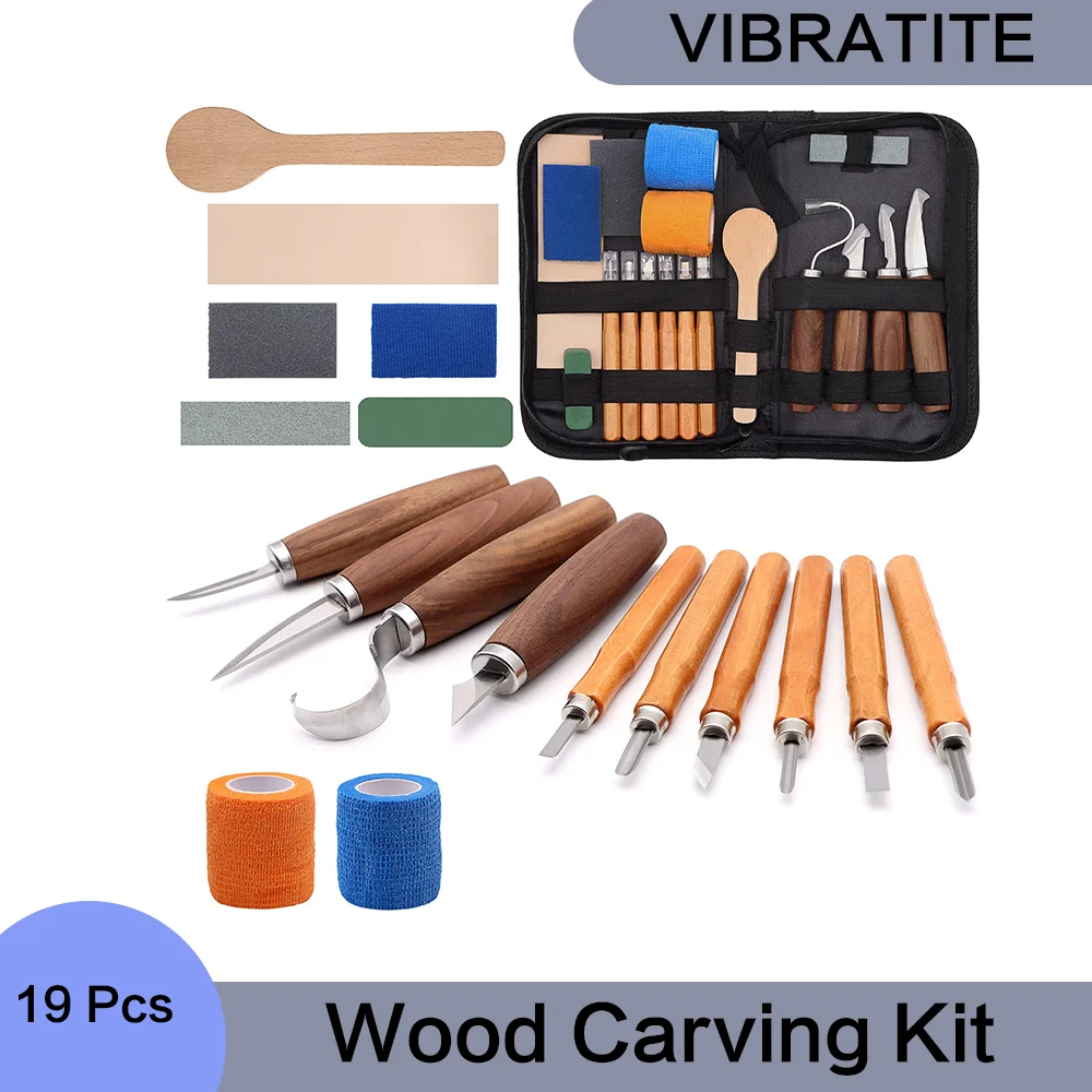 Wood Carving Kit 19 PCS Hand Wood Carving Knife Wood Spoon Carving Blanks Wood Whittling Kit for Beginners Kids Adults Wood