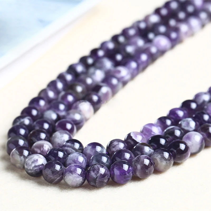 Zhe Ying Natural Dream Amethyst Stone Round Smooth Loose Spacer Beads for Jewelry Making DIY Bracelets Necklace Accessries