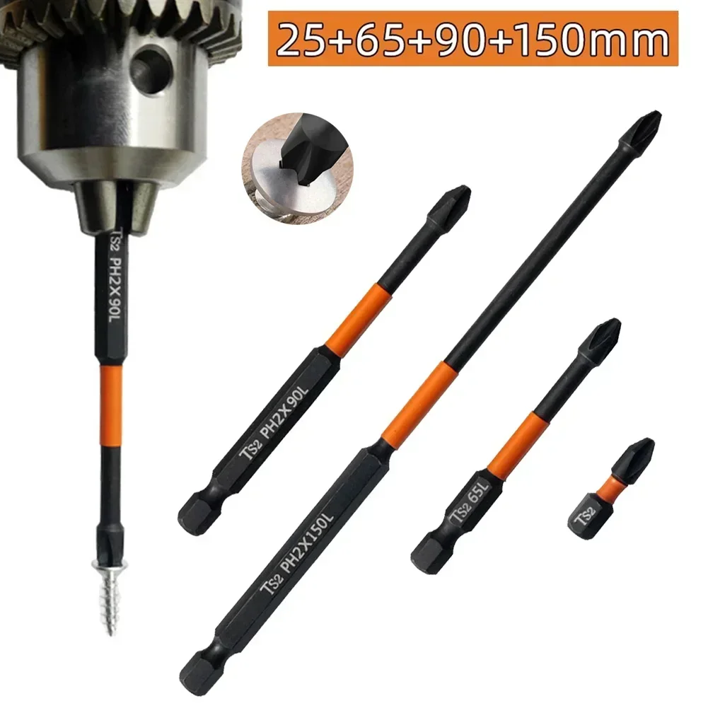 4pcs Strong Magnetic Batch Head PH2 Cross Screwdriver Set Impact Drill Bit Screw Alloy Steel Non-slip Cross Screwdriver 25-150mm