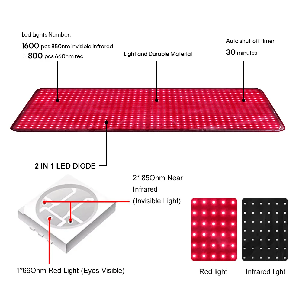 Hiánytalan Alapanyag TLB600 Bronzszínű ligh Gyógyászat Birkózószőnyeg 71.89W 660nm 850nm Infravörös ligh Birkózószőnyeg 800pcs Fájdalom enyhíti Csökkent Gyulladás számára Bőr