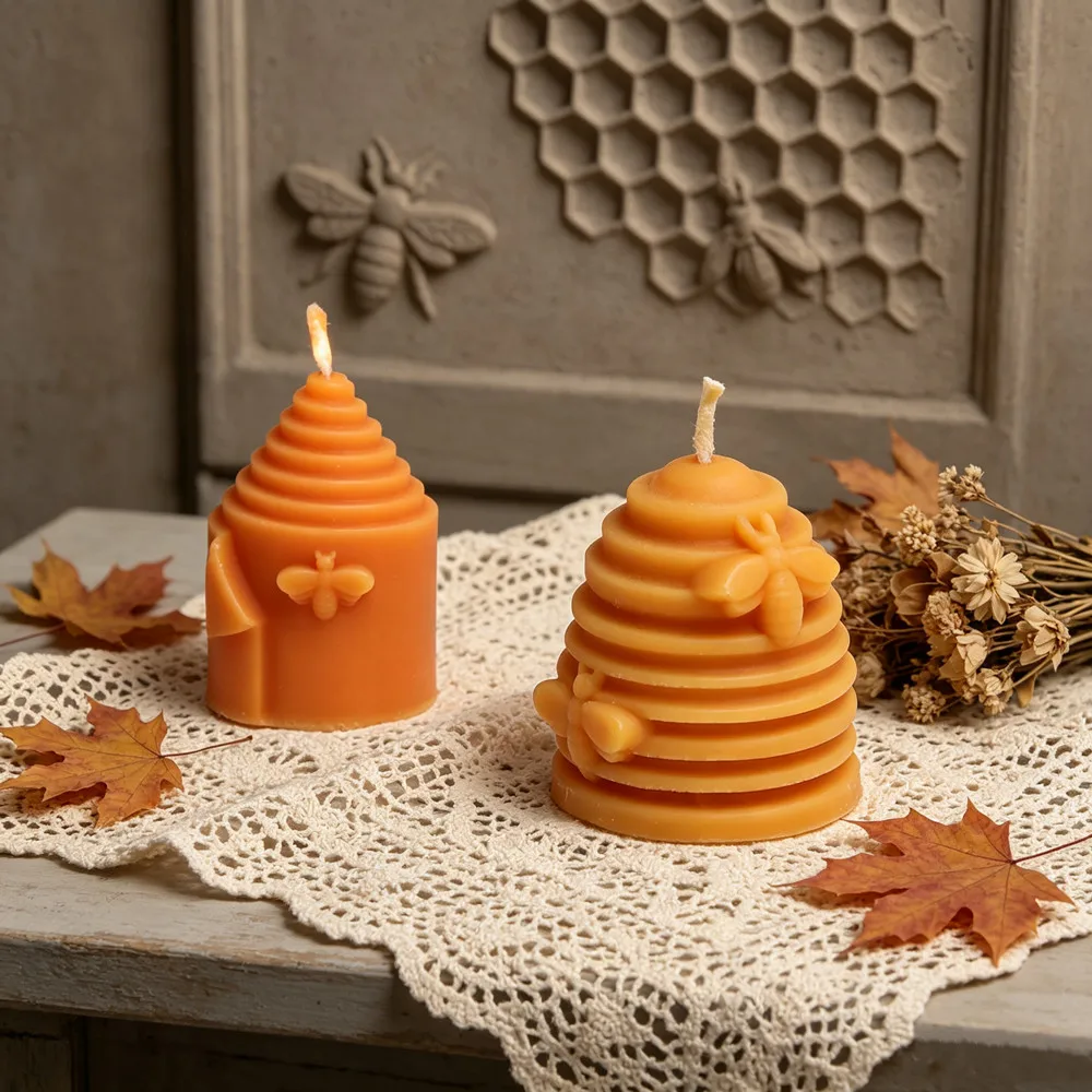DIY Honeycomb Bee Beehive Pillar Silicone Candle Mold,3D Embossed Honey Hexagon Floral Bee Tower Column Mold Resin Home Decor