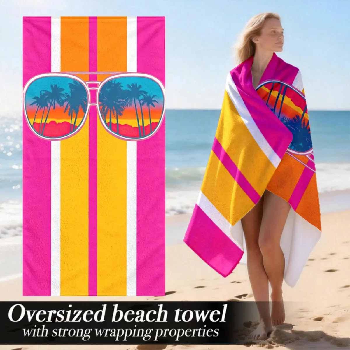 Vintage Retro Sunglasses Palm Beach Towel Patterned Sunscreen And Windproof Suitable For Swimming Pool Camping Travel Blanket