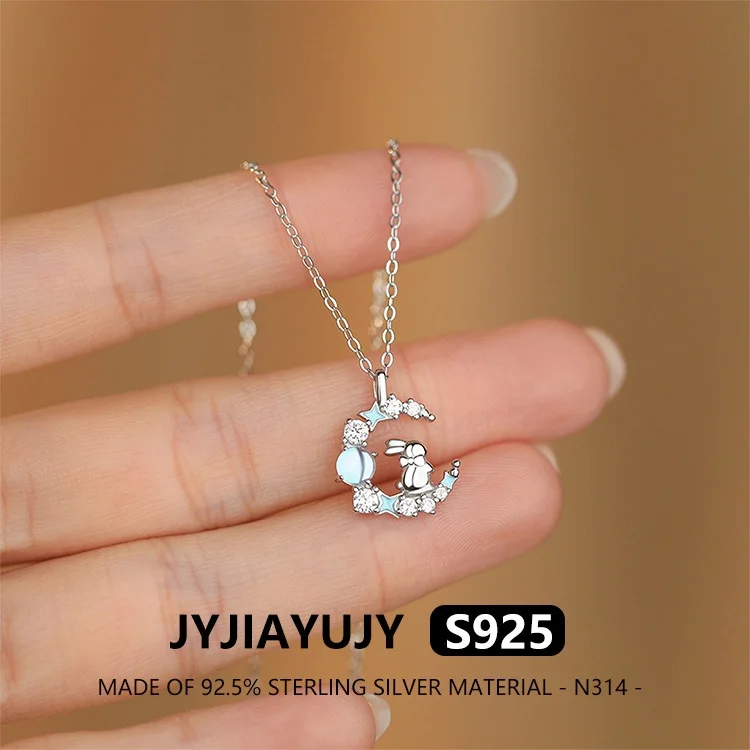 

JYJIAYUJY 100% Whole Original Sterling Silver S925 Pendant Necklace With Moon And Rabbit Fashion For Woman Jewelry Gift Use N314