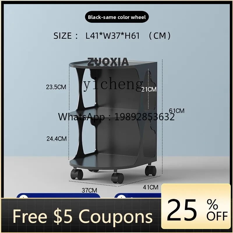 

AA Transparent Bedside Side Cabinet Multi-Layer Corner Table with Wheels Living Room Removable Ins Coffee Table