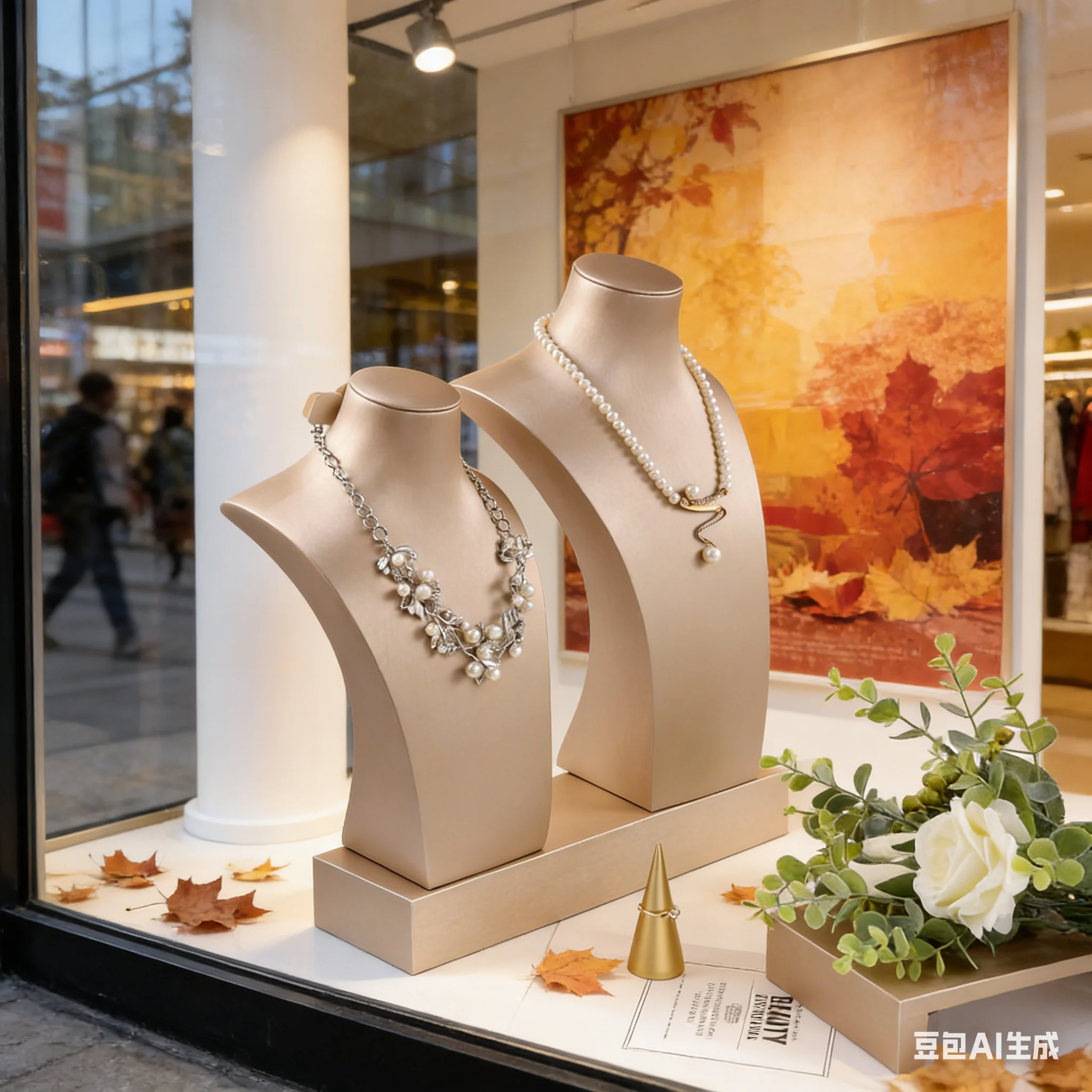 

Шкаряный манекен цвета шампанского, витрина скульптурных ювелирных изделий для ожерелья из тонкого нефрита и драгоценных камней, коллекционное издание Wi