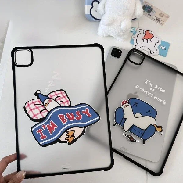 Cartoon Tired Duck Acrylic Protective IPad Case Cover for 10.9inch IPad Air 4 5 6 11inch 12.9inch IPad Pro 2020 2021 2022 2024