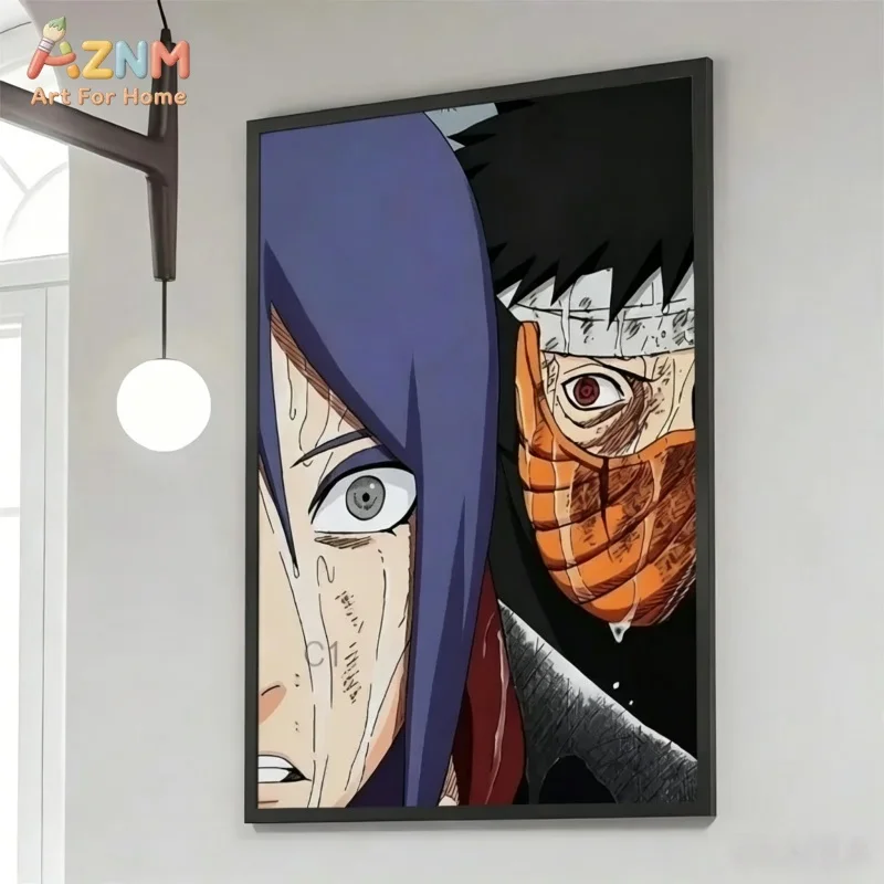 AZNM Naruto Uchiha Obito Tobi Anime Canvas Painting Akatsuki Character Wall Art Poster Home Living Room Decor Canvas Print Gift - view 2