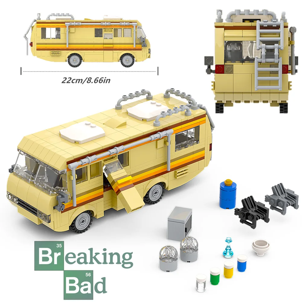 Technical Block American Drama Retro RV CAR Breaking Bad Cooking Lab Walter White Pinkman Model Building Brick Toys Gift