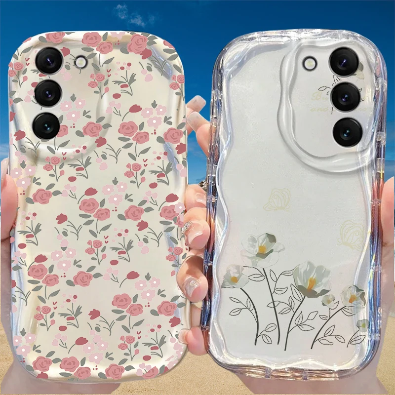 Cute Cherry Daisy Smile Print Phone Case For Samsung Galaxy S26 S25 S24 S23 S21 S20 FE Plus Ultra F06 4G 5G 3D Wave Soft TPU