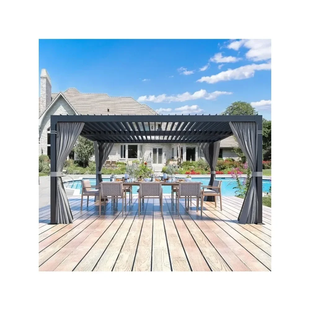 Louvered Pergola 10x12, Aluminum Pergola with Adjustable Louvered Roof, Outdoor Small Pergola with Waterproof Curtains