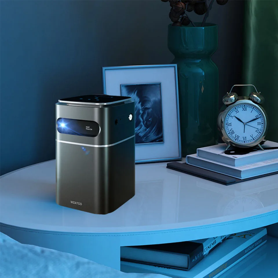 WZATCO A8 DLP Proyektor Portabel Pintar Android 9.0 5G WiFi Mendukung 1080P Full HD 4K LED Beamer Mini Home Theater HD-In Proyektor