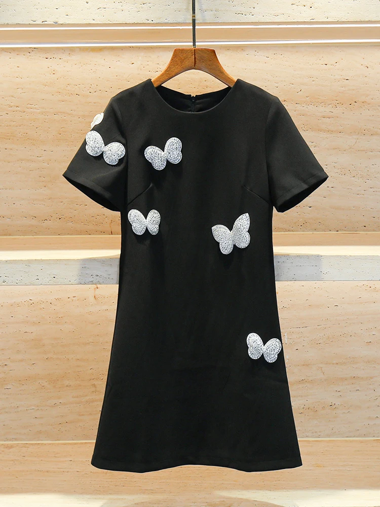 Hepburn Sle Little Bla Dr d'été haut de gamme avec nœud et embellissement de diamants pour femmes jupe trapèze Dr