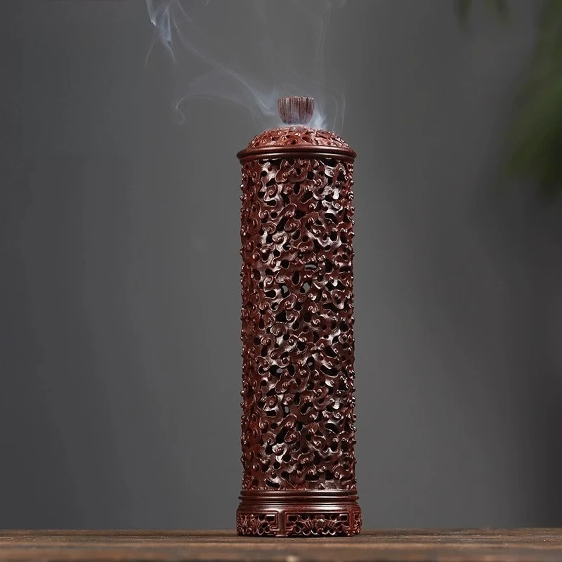 

Red sandalwood retro national style line incense burner mahogany collection gift