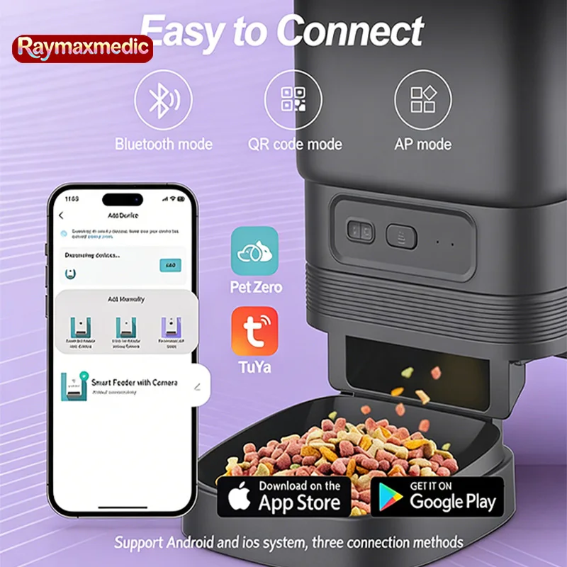 

Автоматическая умная кормушка для кошек Raymax 5L с управлением по ключу/камерой/Wi-Fi, диспенсер для сухого корма для животных с управлением через приложение Tuya