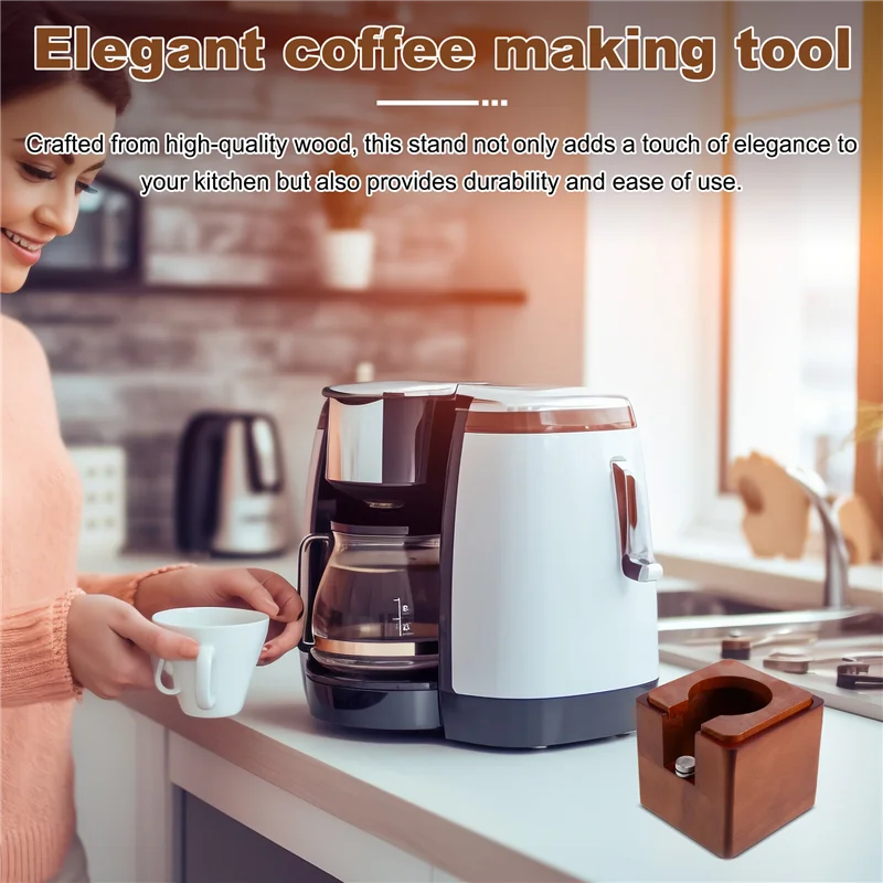

AF93-Espresso Tamper Stand - Wooden Coffee Portafilter Holder For 51/53 Filters, Kitchen Coffee Distributor Accessories