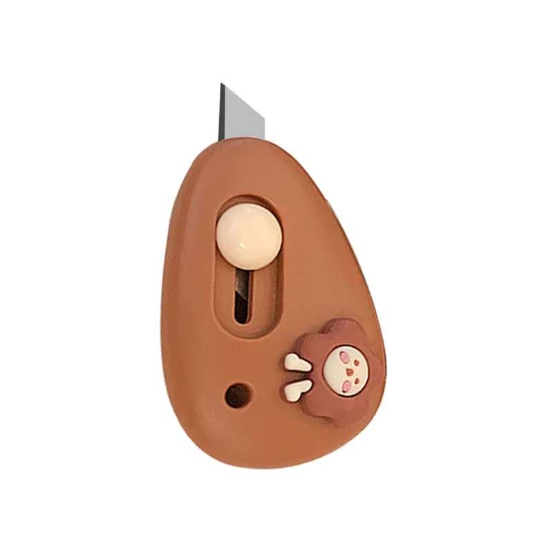 Multifunctional Utility Knife Mini Cute Cartoon Box Cutter Small Portable Beige Coffee Color Series Paper Cutter Scrapbook Knife
