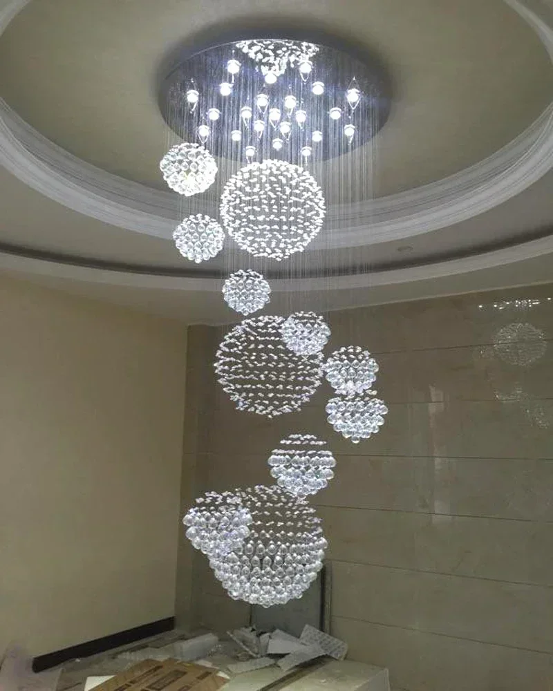 Crystal Chandelier for High Ceiling Modern Spiral Large Raindrop Flush Mount Light Fixture Living Room Hall 13-Light Fixture - view 5