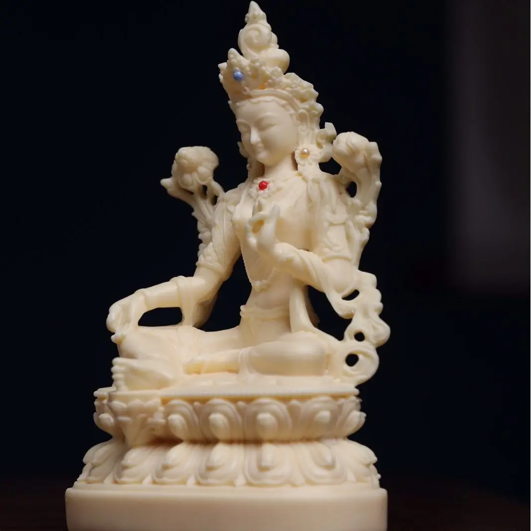Ivory Nut Craft Green Tara Statue Home Living Room Car Interior Decor Ornament Peace Protection Gift