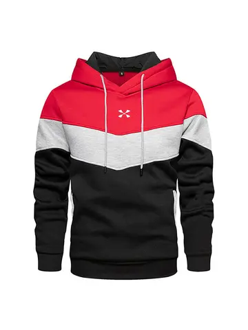 Men's Patchwork Hooded Sweatshirt Hoodies Clothing Casual Loose Fleece Warm Streetwear Male Fashion Autumn Winter Sports Outwear